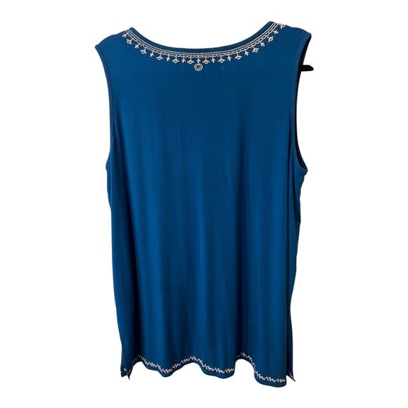 Philosophy Blue Tunic with White Embroidery Size 1X Boho Peasant Style Top - Picture 4 of 7